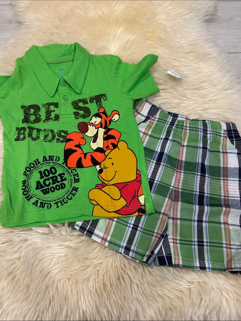Disney Green Winnie the Pooh & Tigger Kids Polo & Shorts Set